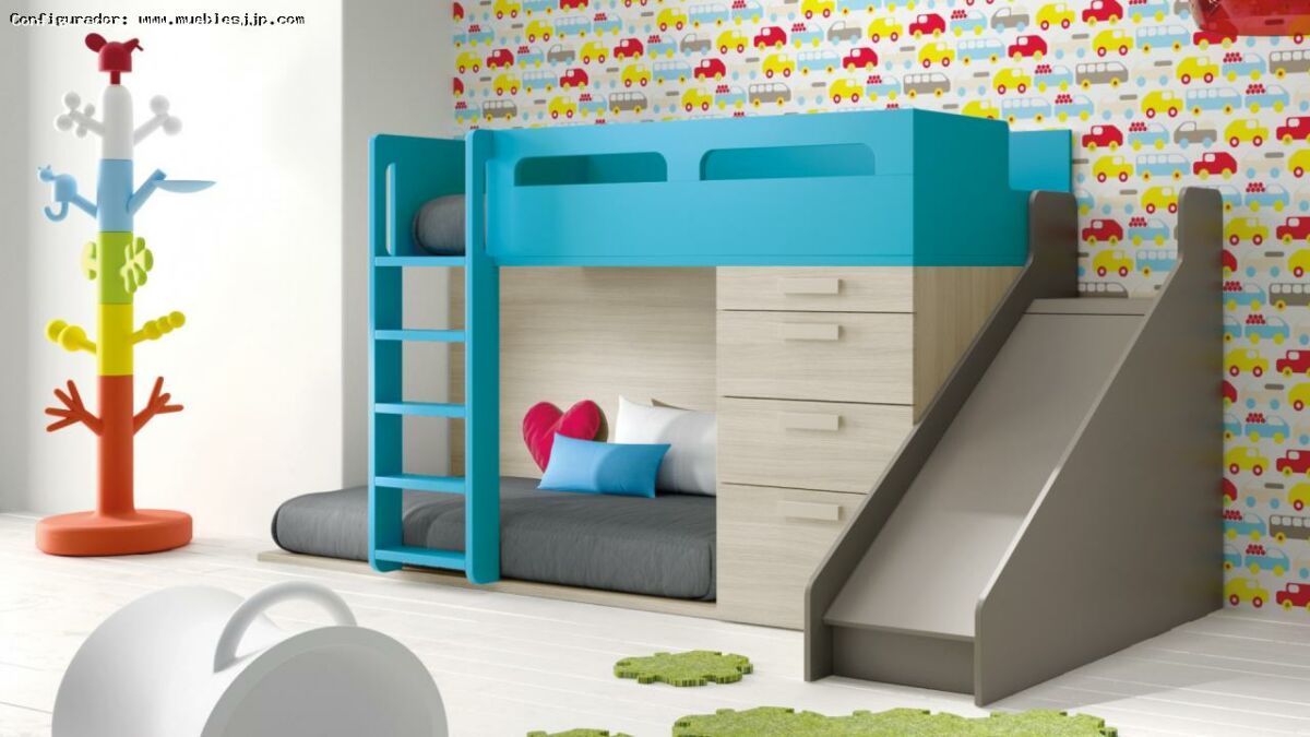 Cama alta para niños tobogán y escalera madera pino 208x230 cm